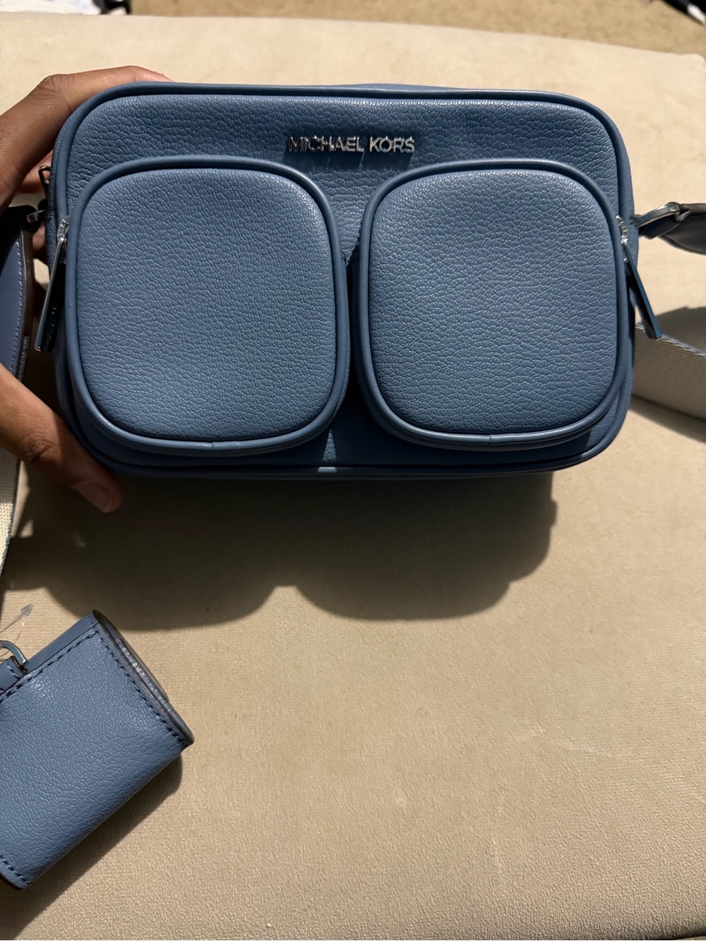 Michael Kors jet set travel medium leather Blue Multi-Pocket Crossbody Bag - Picture 5 of 9